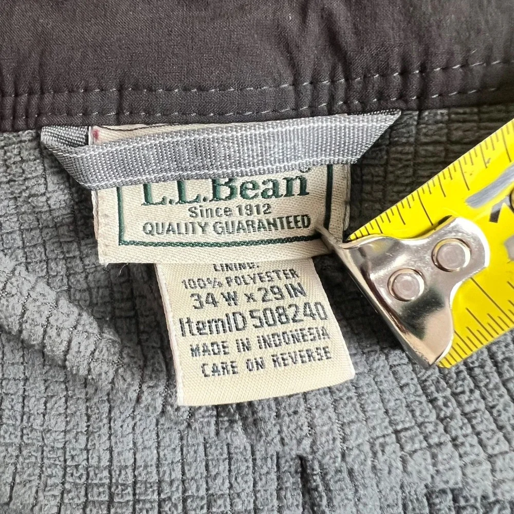 LL Bean Cargo Pants Cresta Fleece Lined Mens Size 34x29 Dark Gray Hiking 508240
